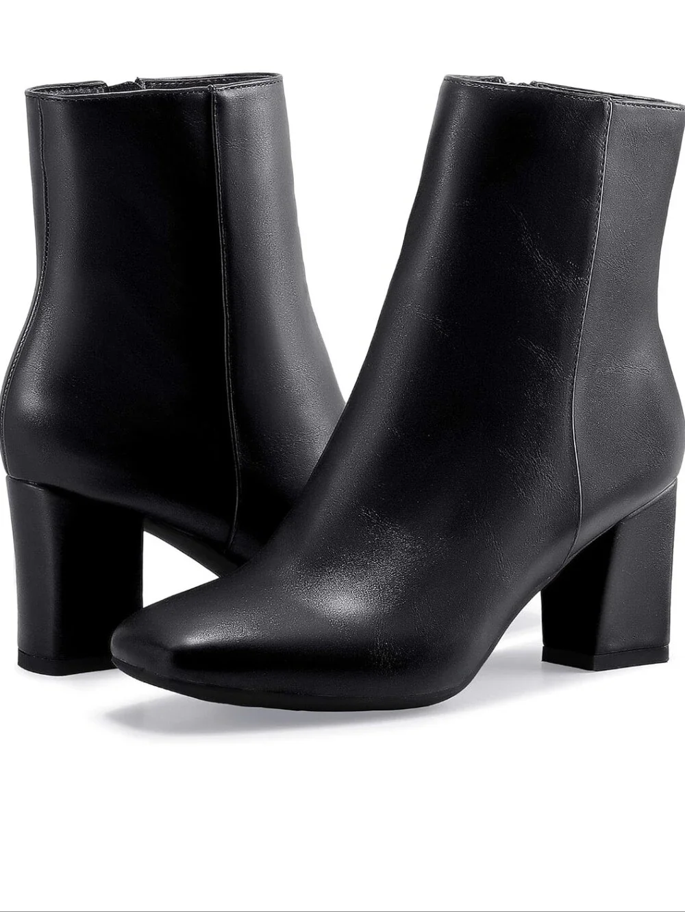 IDIFU Women's Aliza Fashion Square Toe Short Boots Side Zipper Low Block Heel